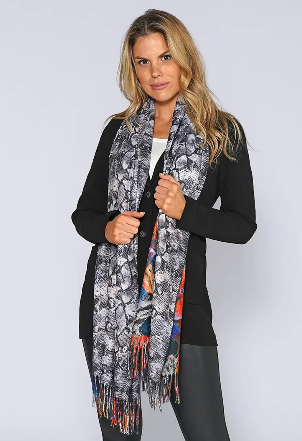 Reversible Snake and Abstract Printed Scarf