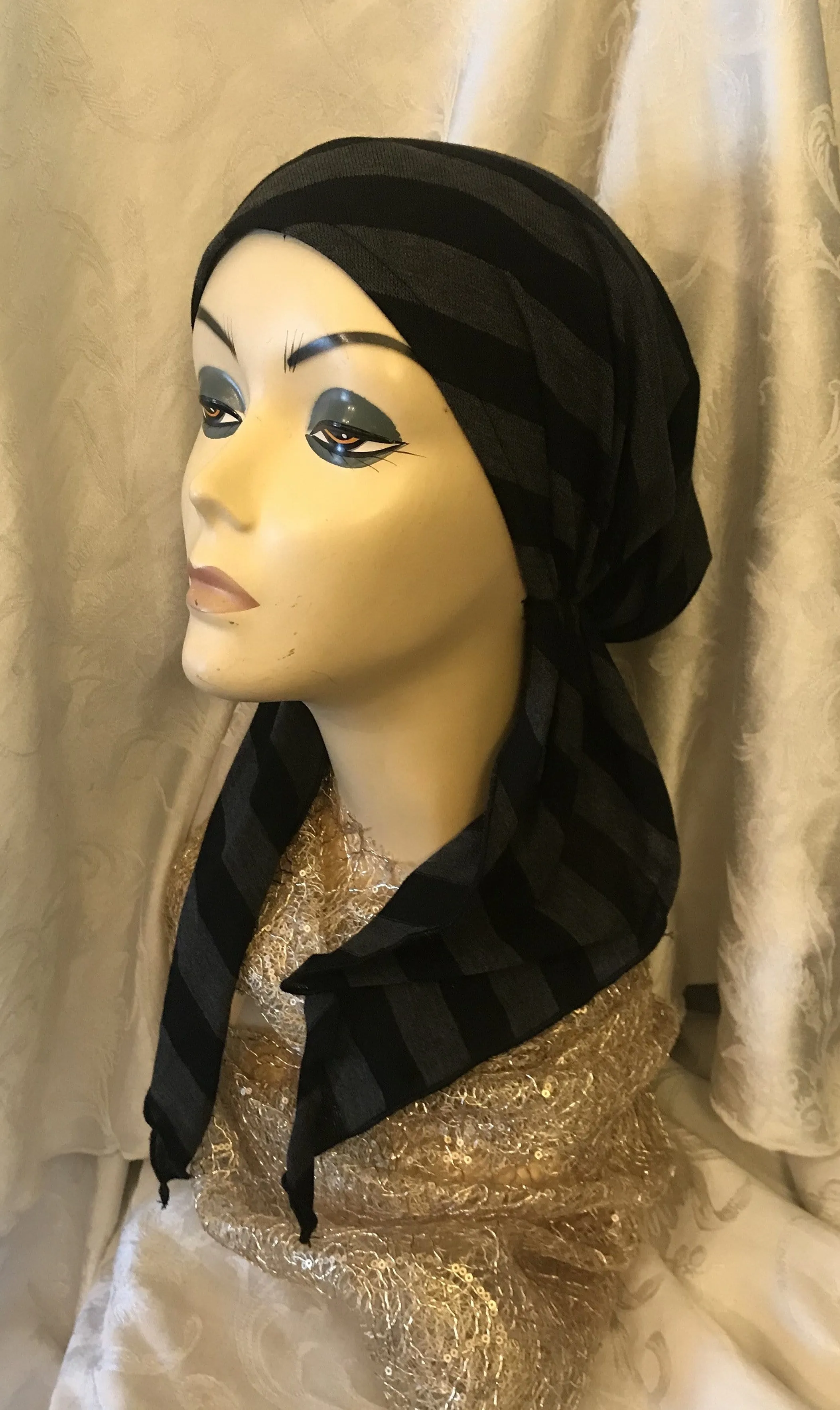 Scrub Cap Tie Back Hat For Nurse Doctor Black Grey Pre Tied Headscarf Hair Wrap