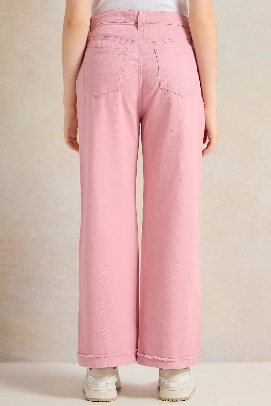 Senior Girls Pink Wide Leg Jeans