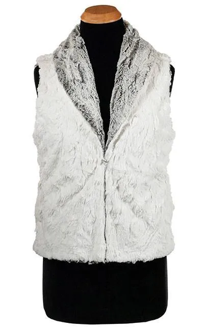 Shawl Collar Vest, Reversible less pockets - Luxury Faux Fur in Khaki with Cuddly Fur in Ivory