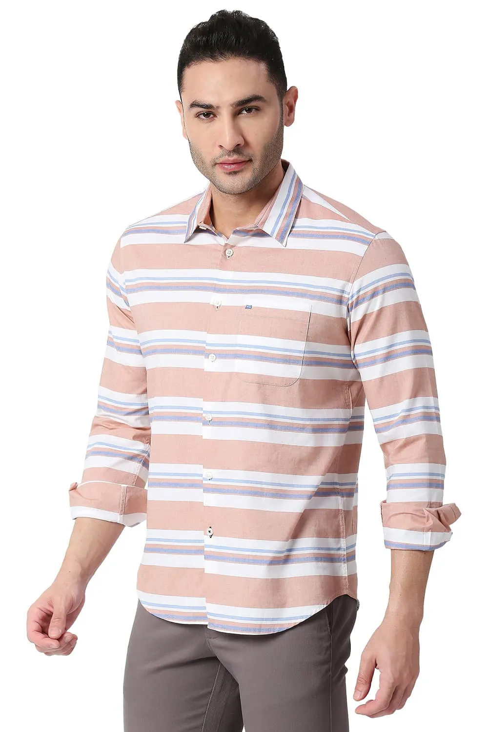 Slim Fit Cotton Oxford Weft Stripe Shirt