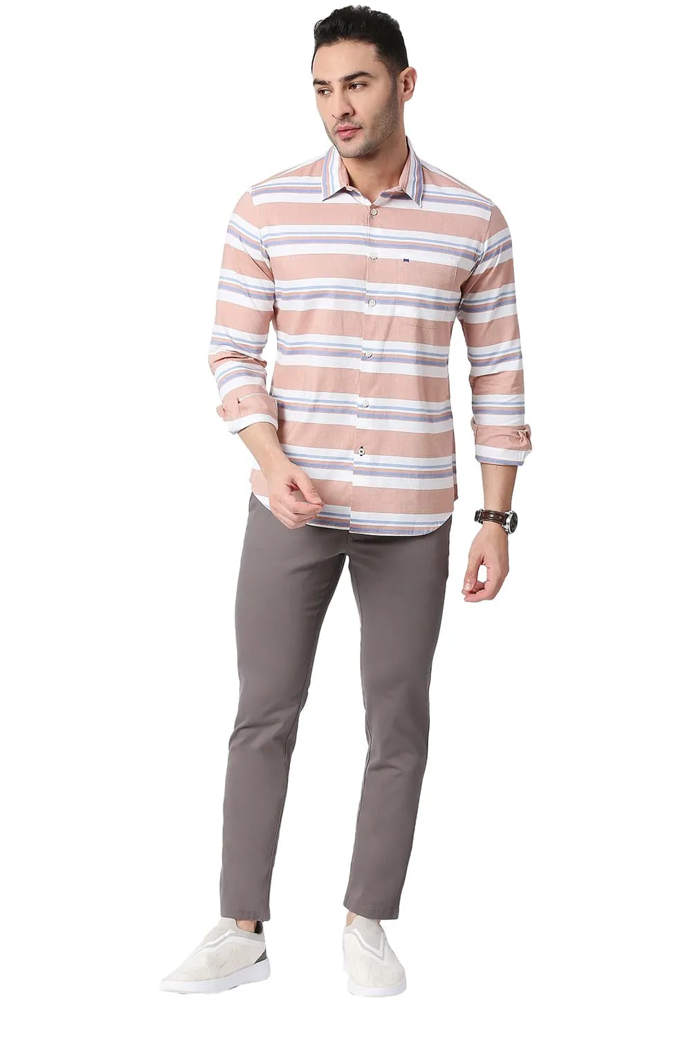 Slim Fit Cotton Oxford Weft Stripe Shirt