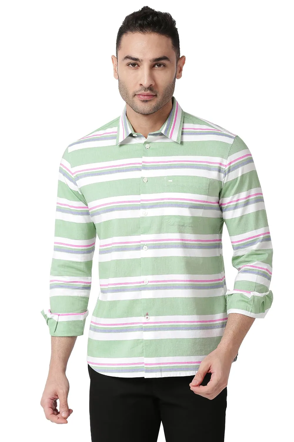 Slim Fit Cotton Oxford Weft Stripe Shirt