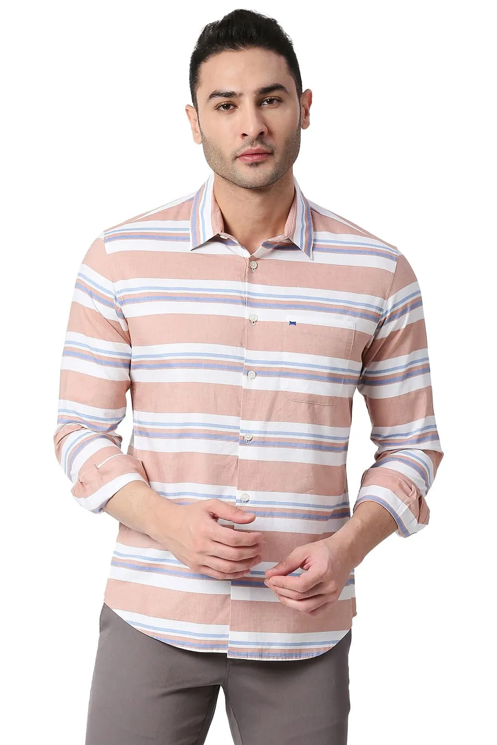 Slim Fit Cotton Oxford Weft Stripe Shirt