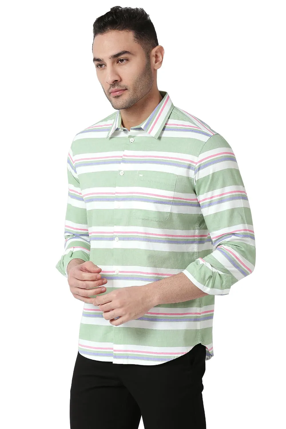 Slim Fit Cotton Oxford Weft Stripe Shirt