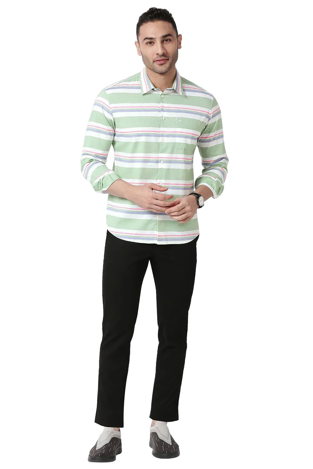 Slim Fit Cotton Oxford Weft Stripe Shirt