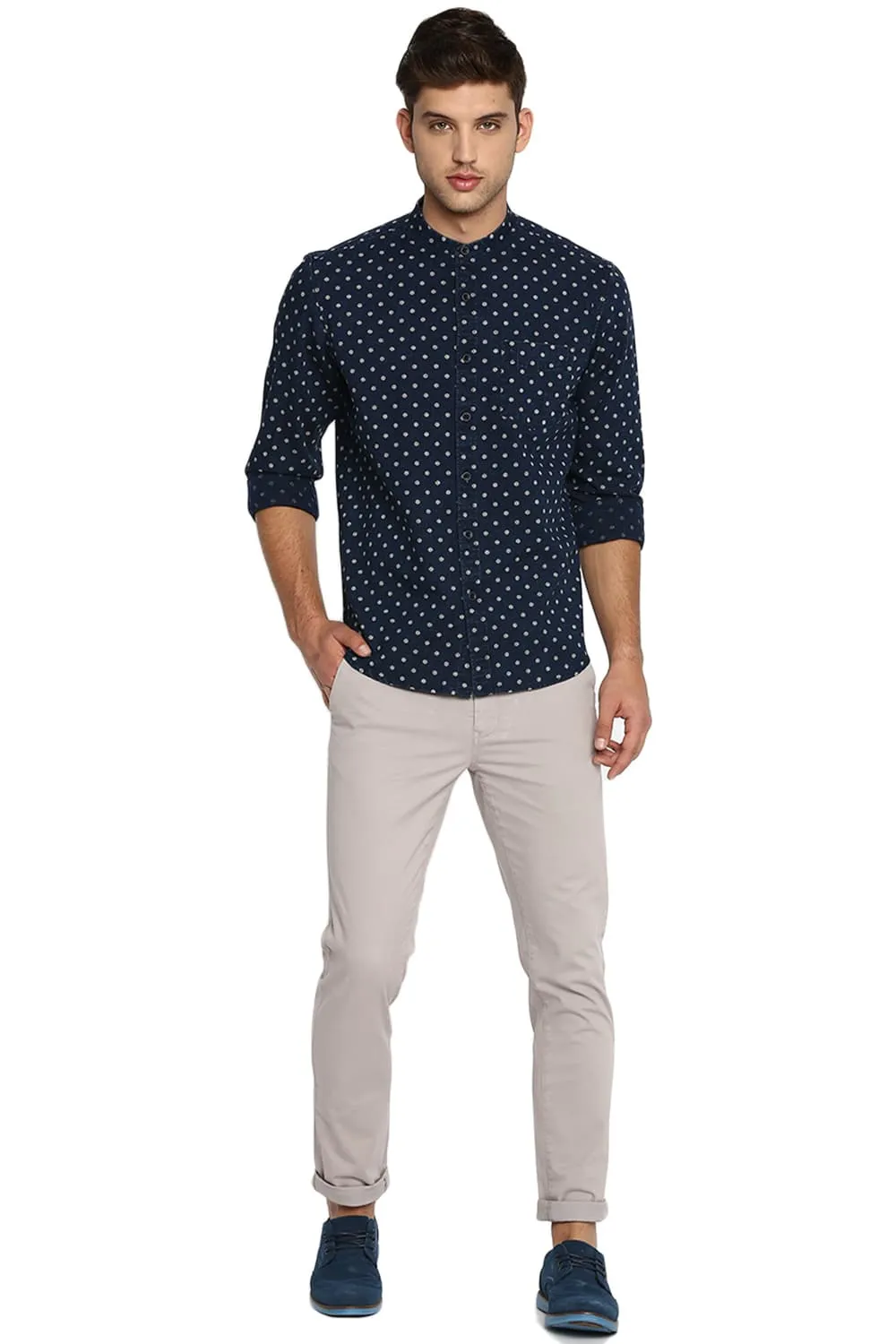 Slim Fit Printed Amsler Indigo Shirt