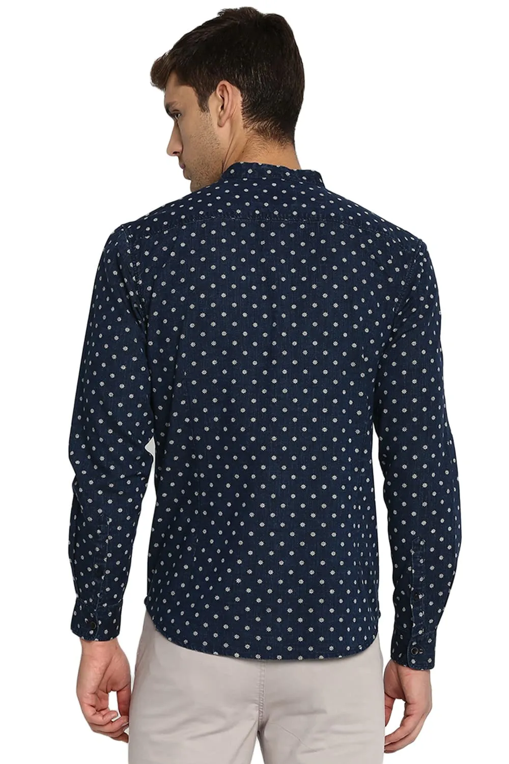 Slim Fit Printed Amsler Indigo Shirt