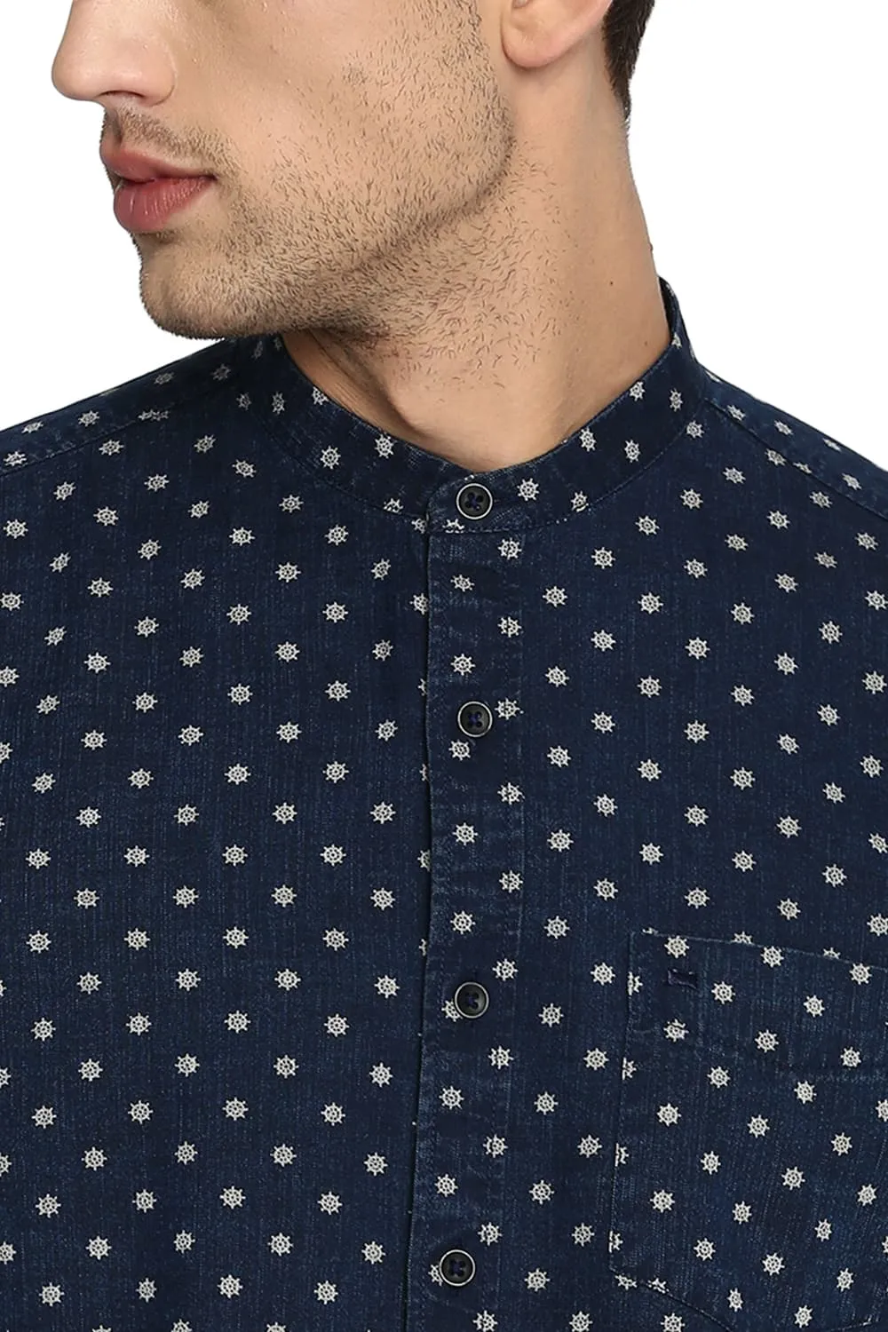 Slim Fit Printed Amsler Indigo Shirt