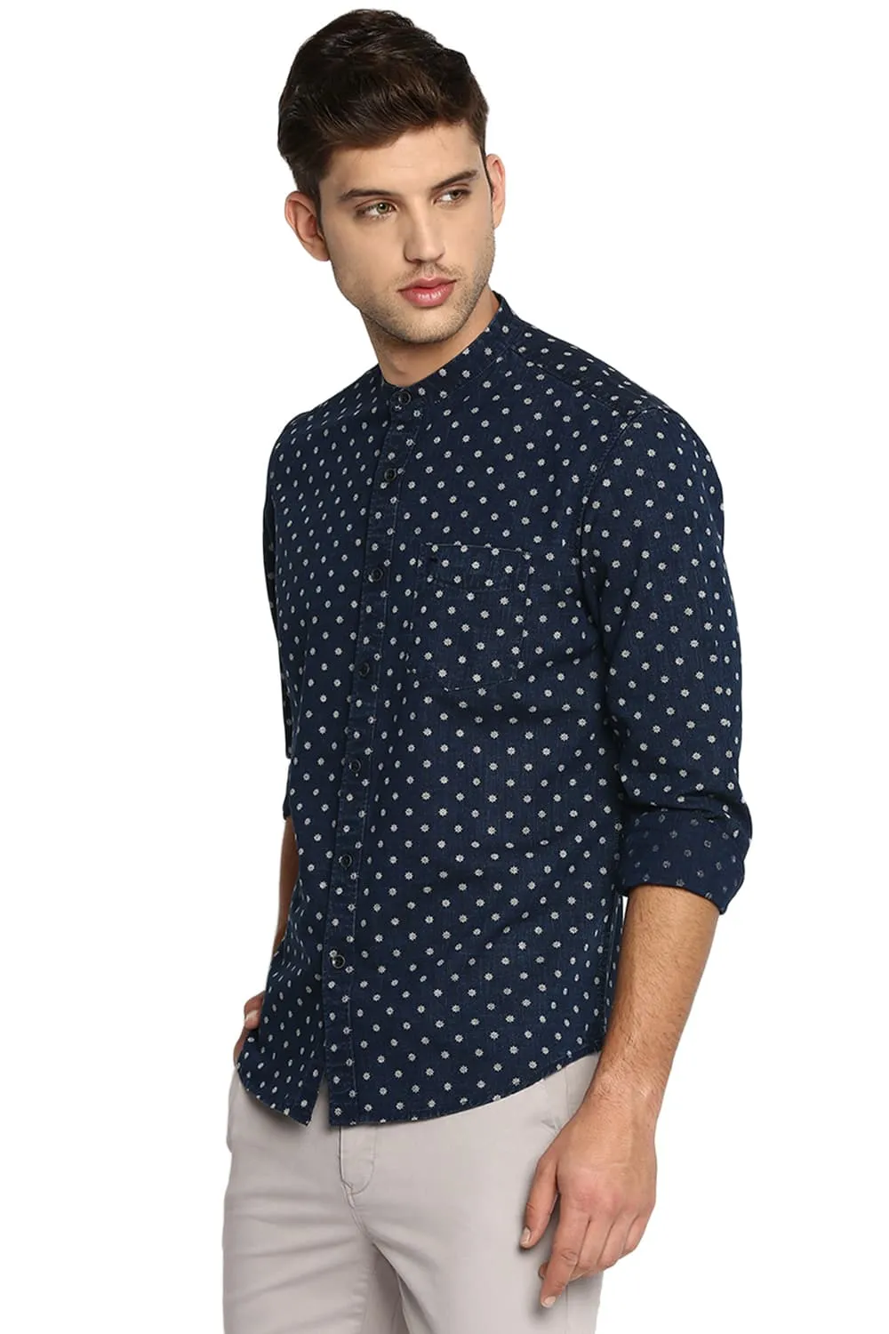 Slim Fit Printed Amsler Indigo Shirt