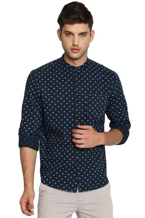 Slim Fit Printed Amsler Indigo Shirt