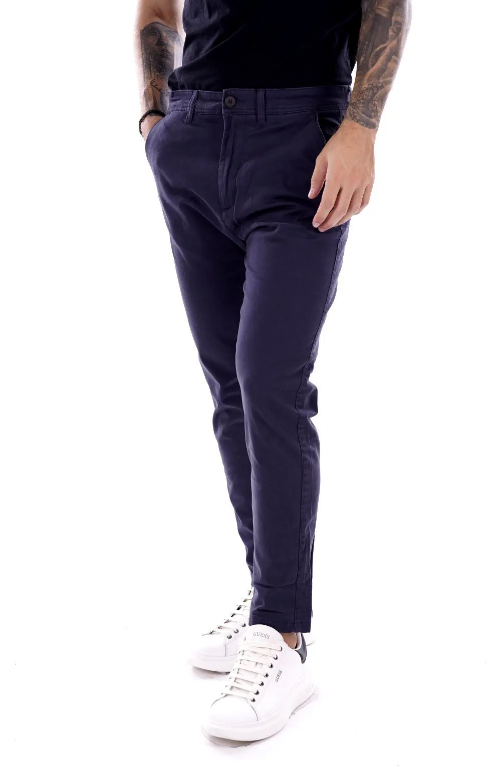 Solid Pantalone Blu Da Uomo