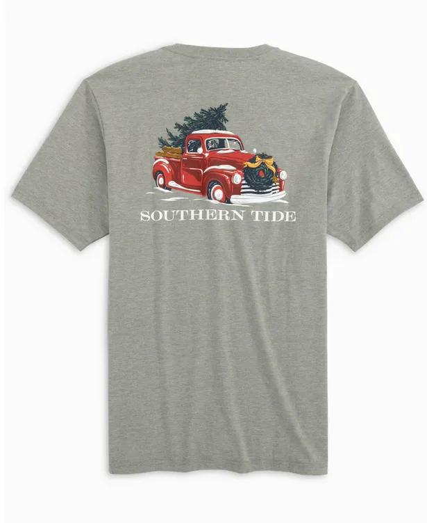 Southern Tide Snowy Truck Heather Tee Quarry