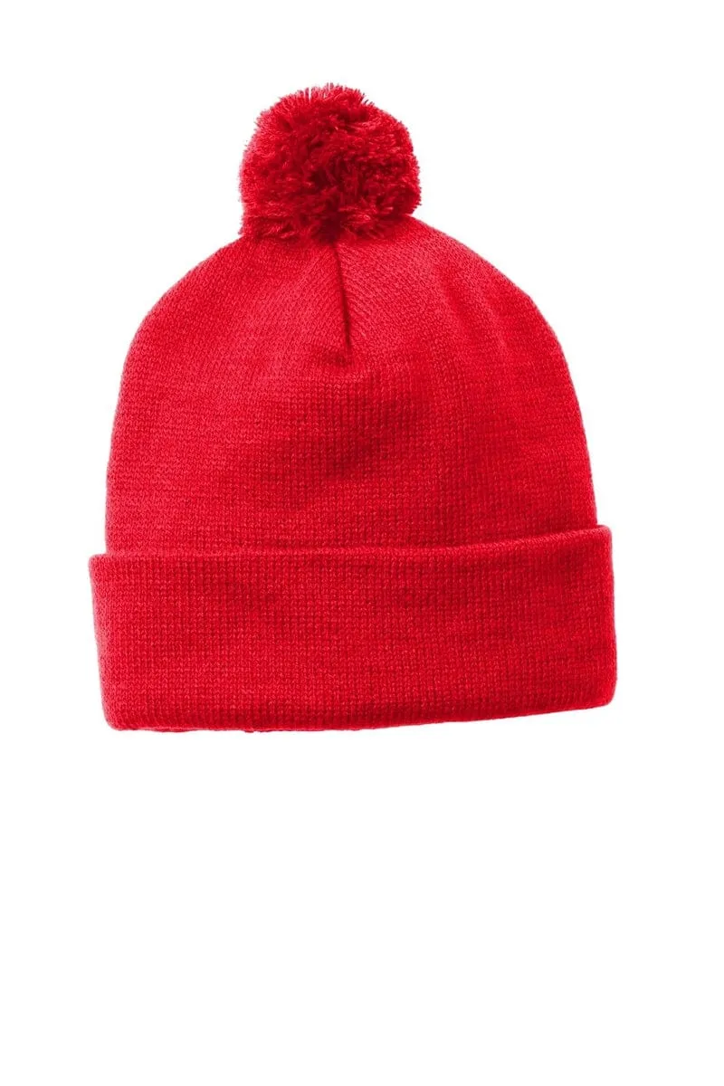 Sport-Tek STC37: Solid Pom Pom Beanie