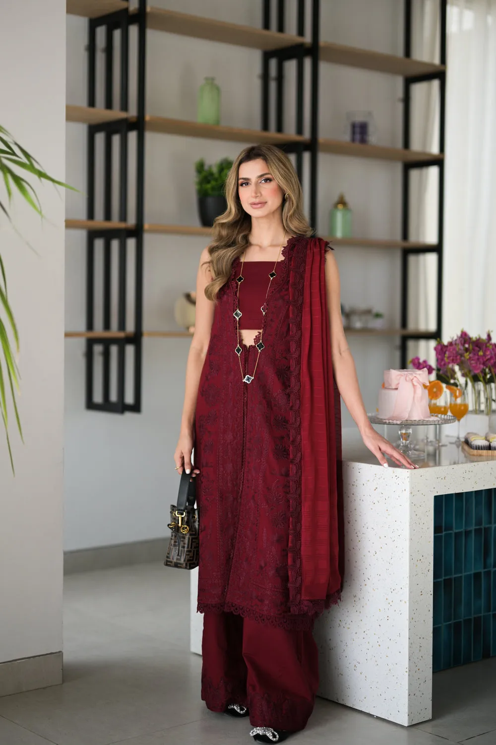 Summer Luxury Lawn '24 - Zahra (Maroon)