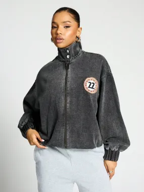 SUMWON WOMEN Washed Oversized Bomber Jacket With Back Applique Detail