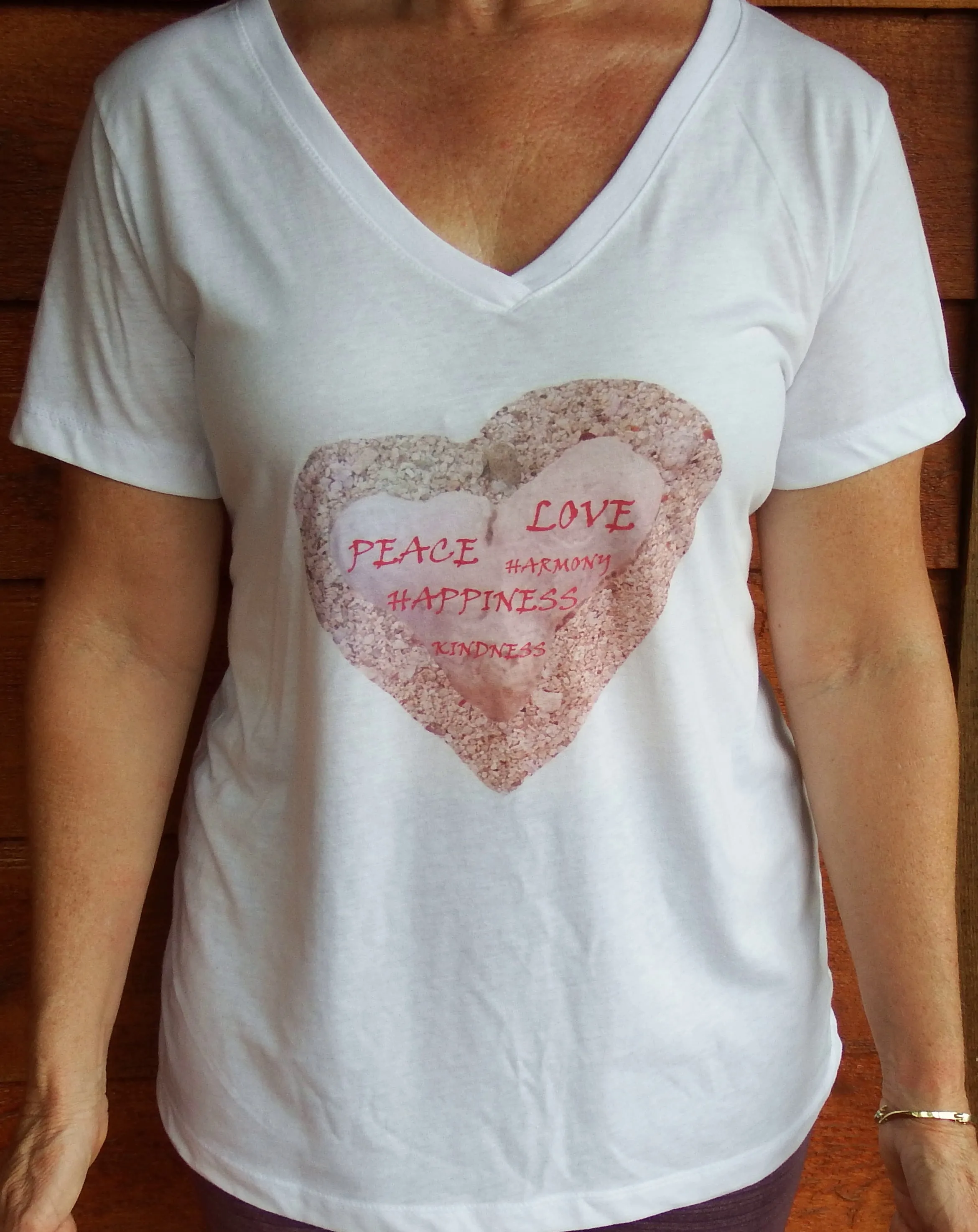 T-Shirt Beach White Pink Coral Heart