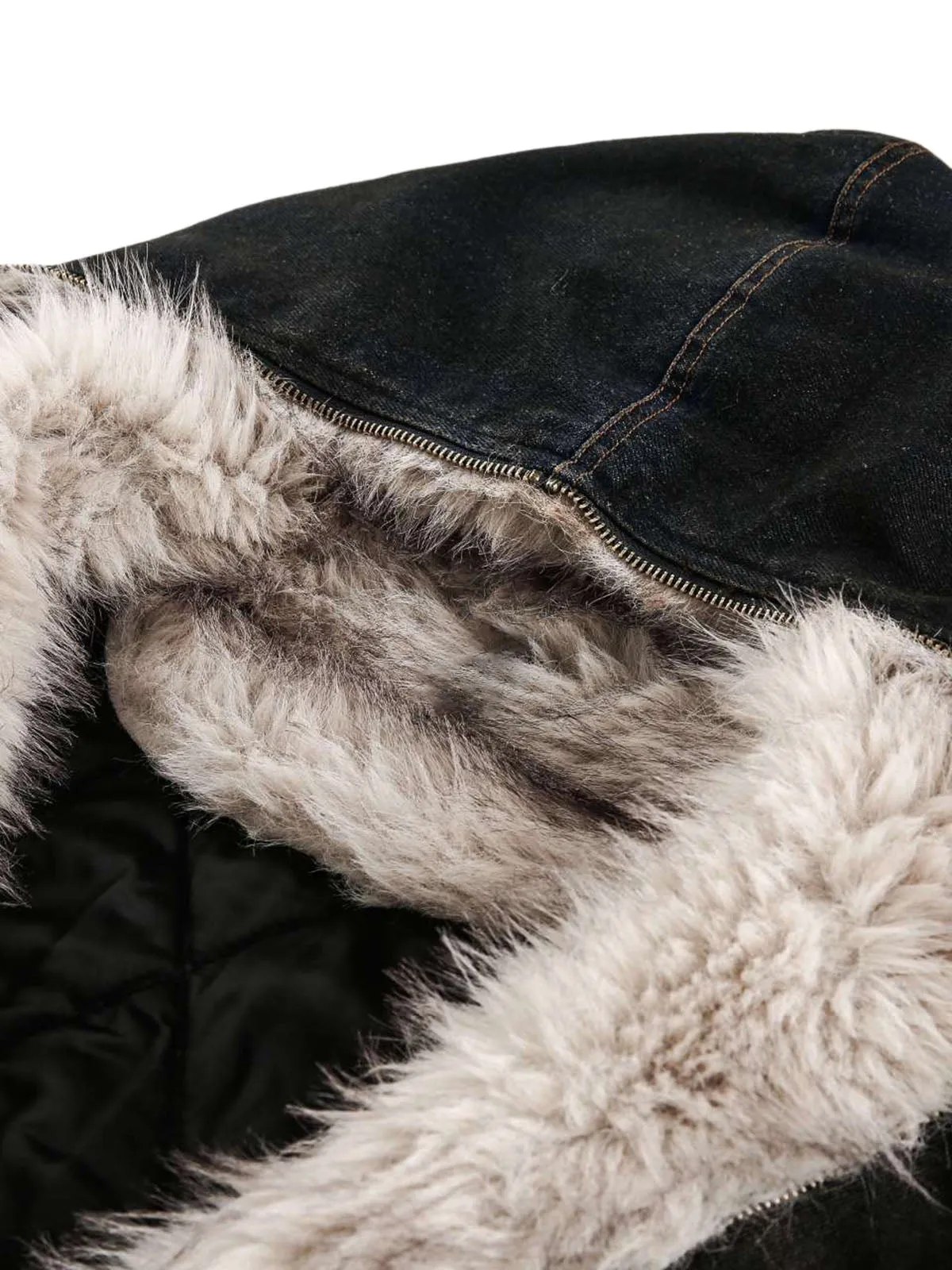 Thesupermade Washed Denim Fur Hooded Jacket