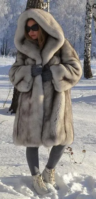 Thick Real Fox Fur Hooded Long Coat