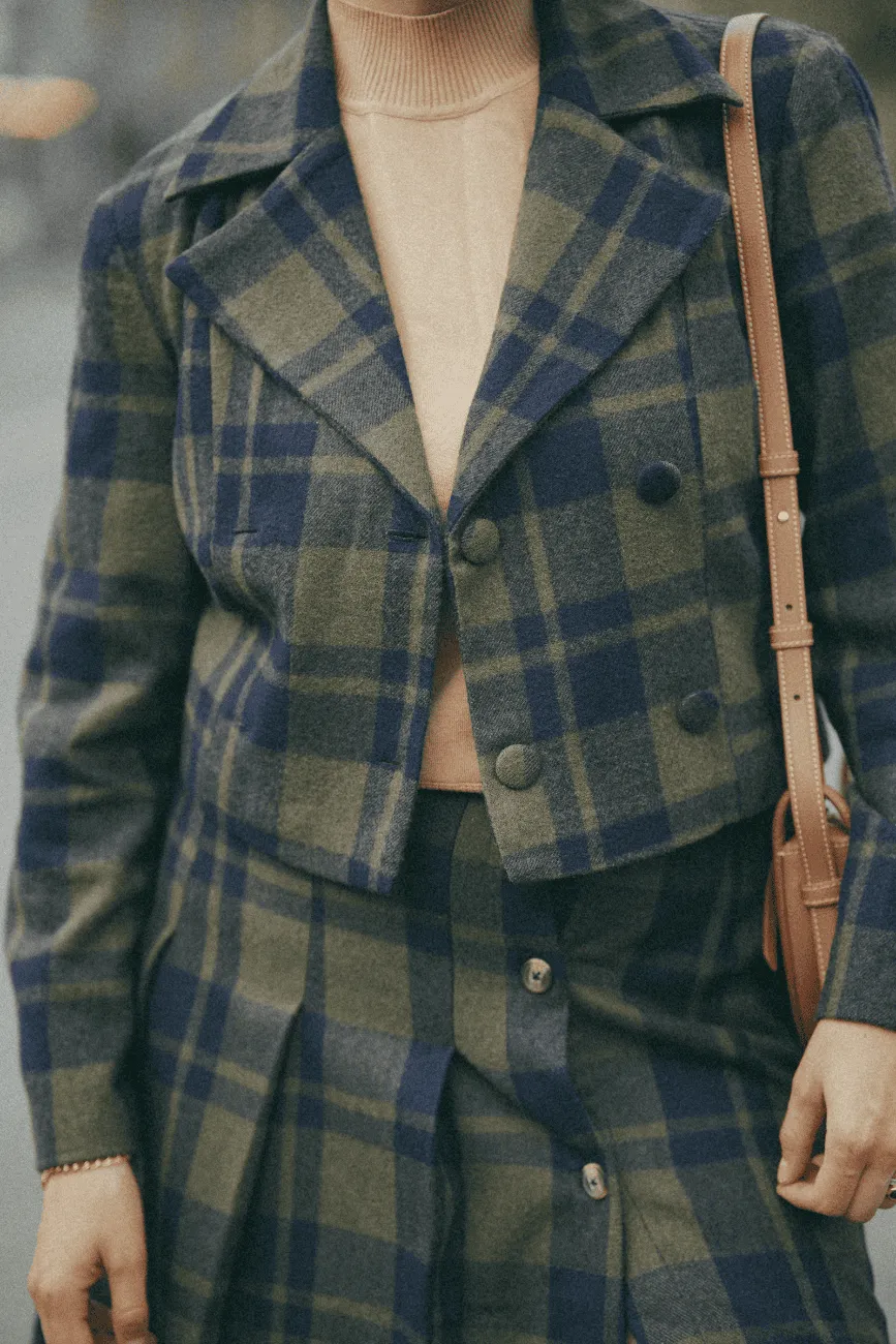 Timeless London Sage Green Check Woollen Cropped Jacket