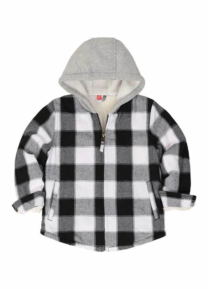 Toddler Boys and Girls Sherpa-Lined Full Zip Hooded Plaid Flannel Shirt