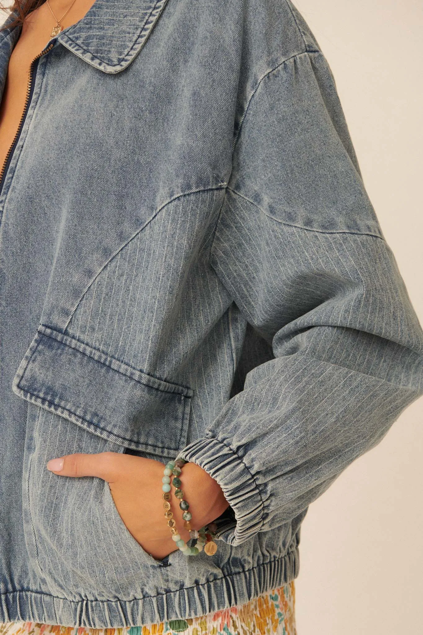 Up Your Game Denim Bomber Jacket