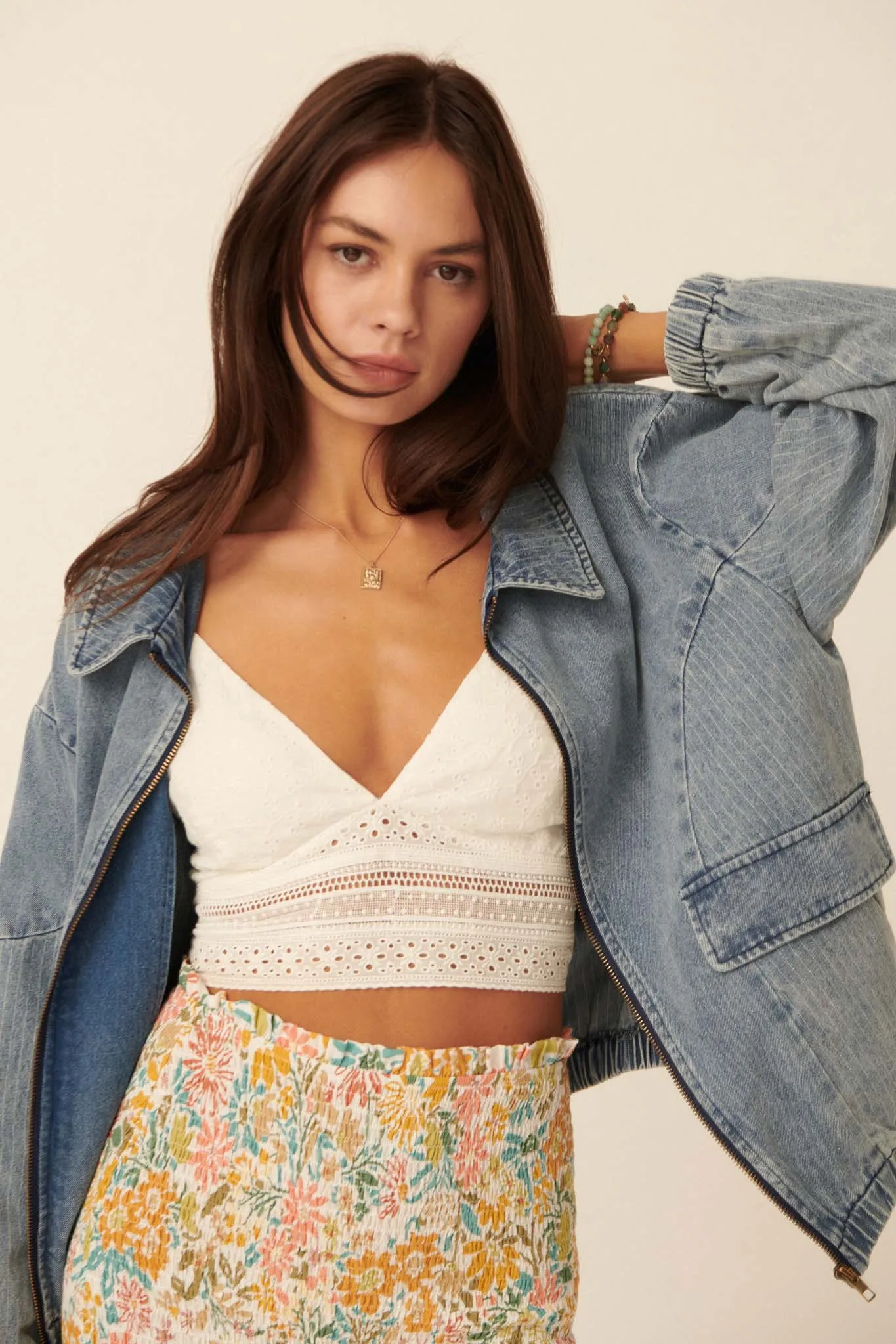 Up Your Game Denim Bomber Jacket