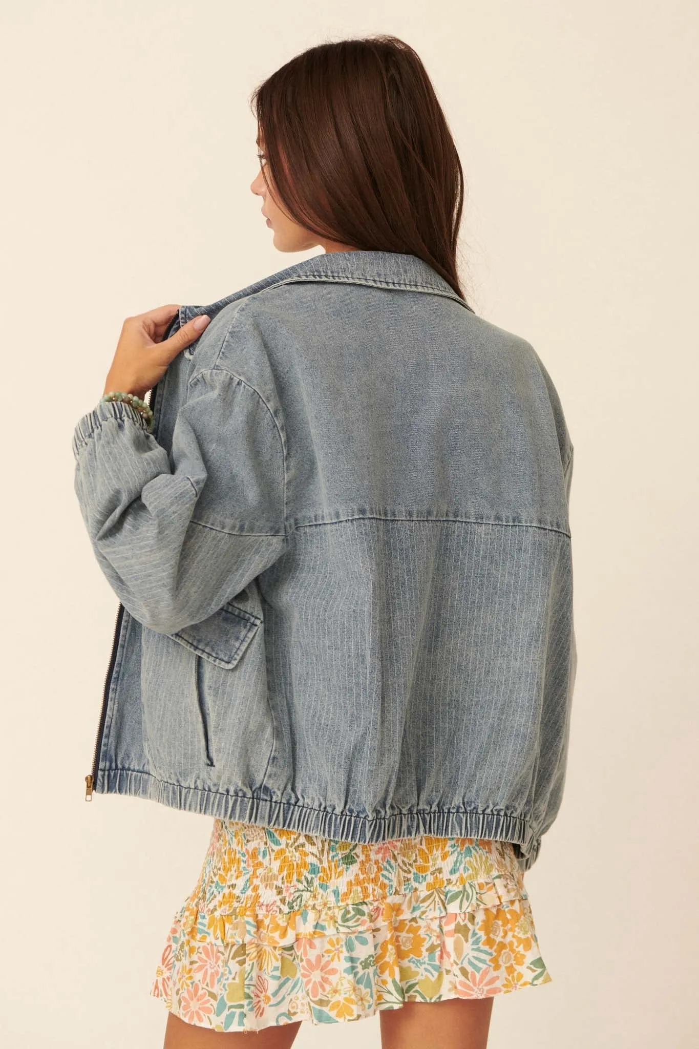 Up Your Game Denim Bomber Jacket