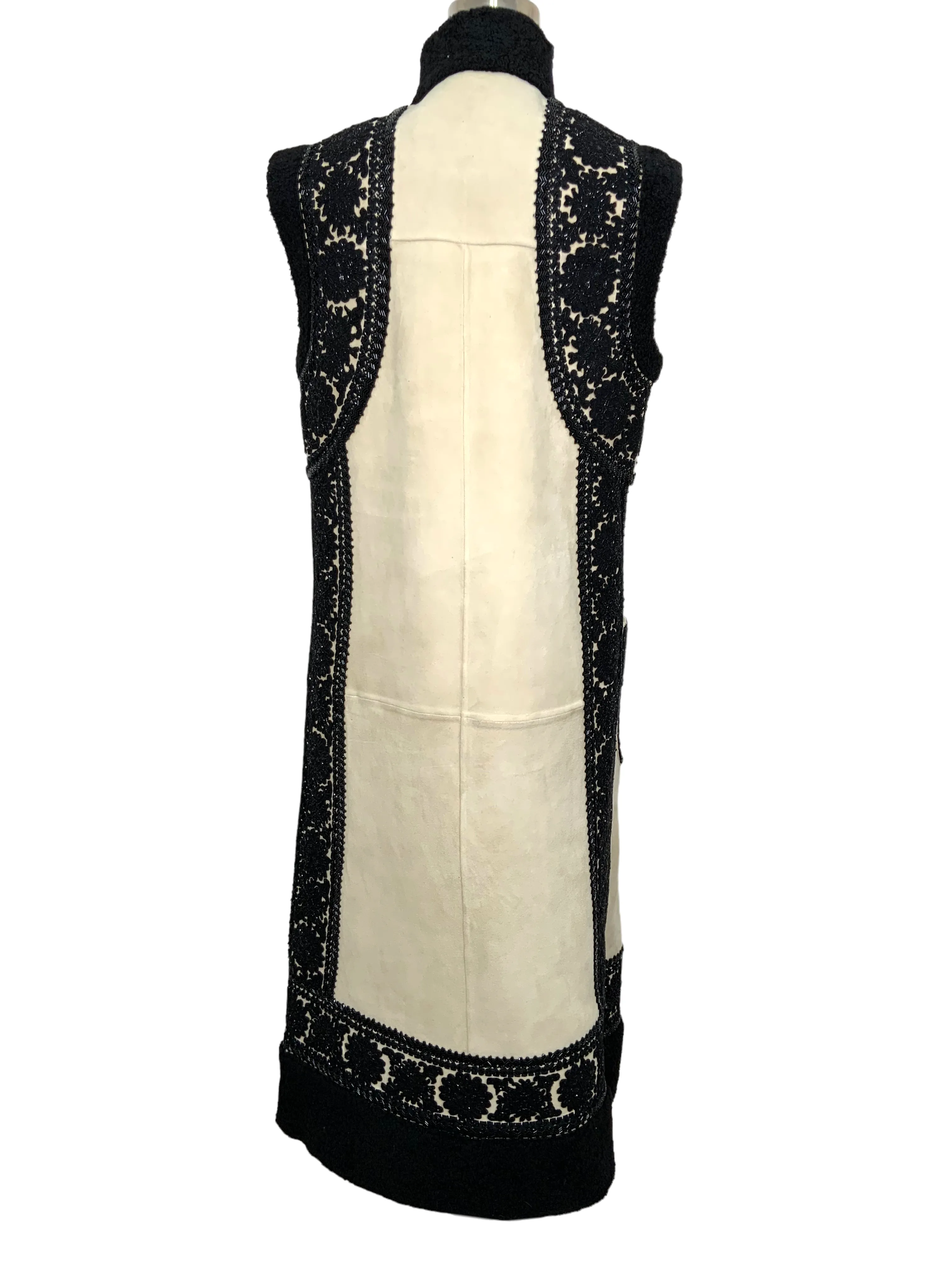 VALENTINO Embroidered Shearling Long Vest Size S