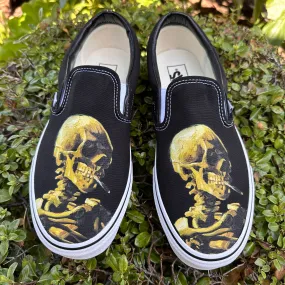 Vincent Van Gogh Smoking Skeleton Custom Slip On Vans