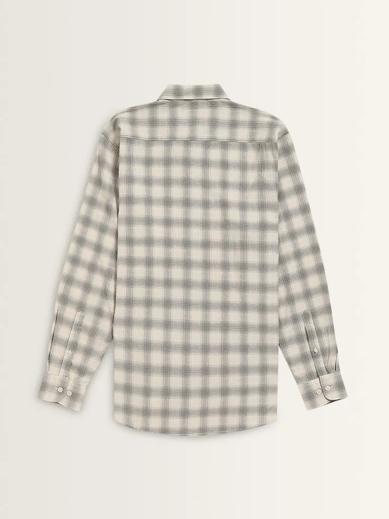 WES Casuals Sage Checkered Relaxed-Fit Cotton Blend Shirt