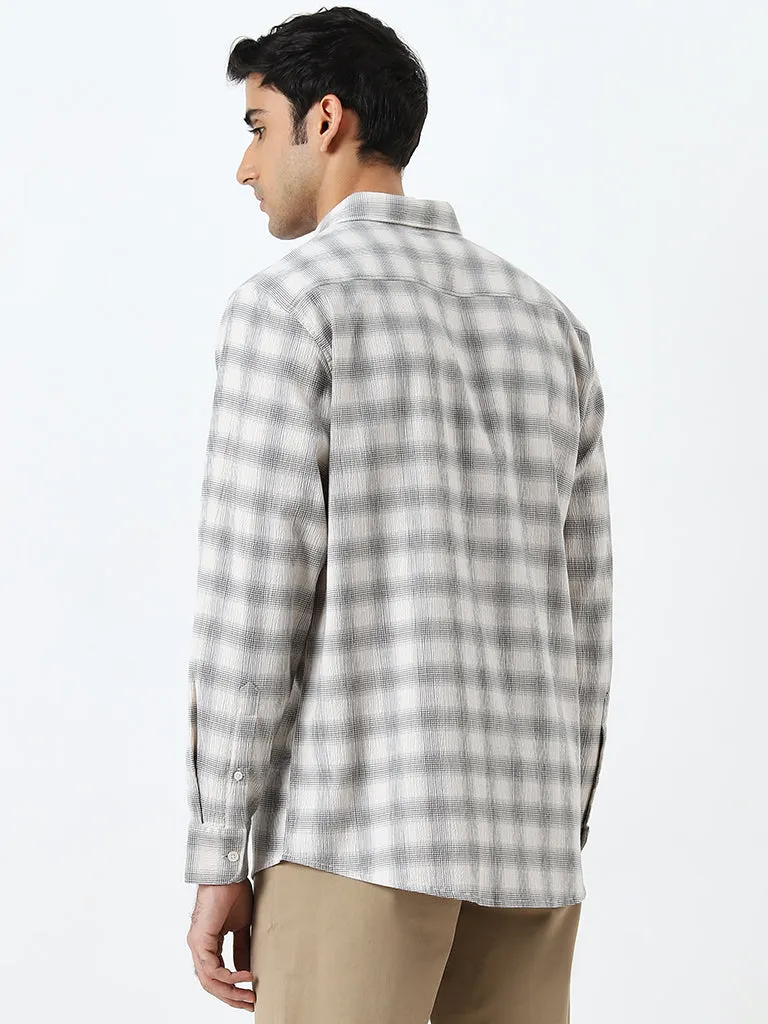 WES Casuals Sage Checkered Relaxed-Fit Cotton Blend Shirt