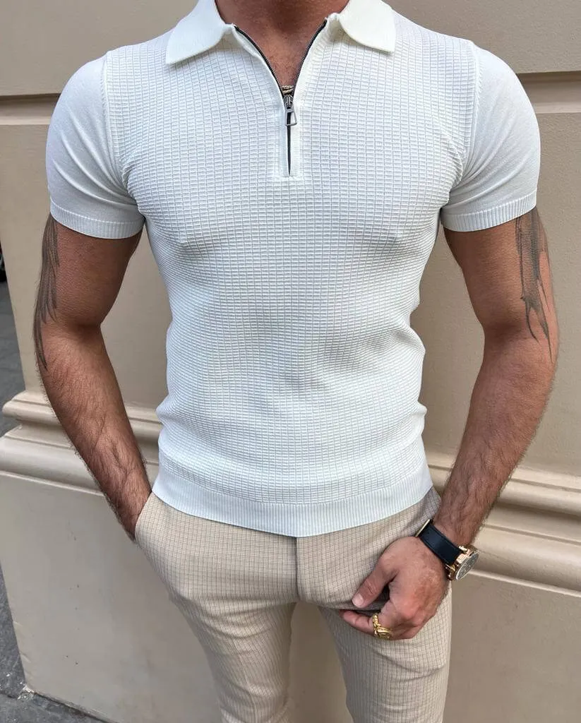 White Zip Detail Polo T-Shirt