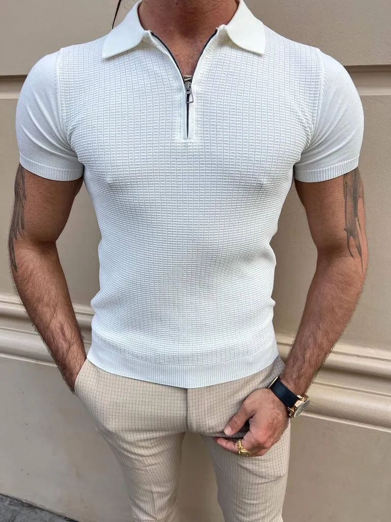 White Zip Detail Polo T-Shirt