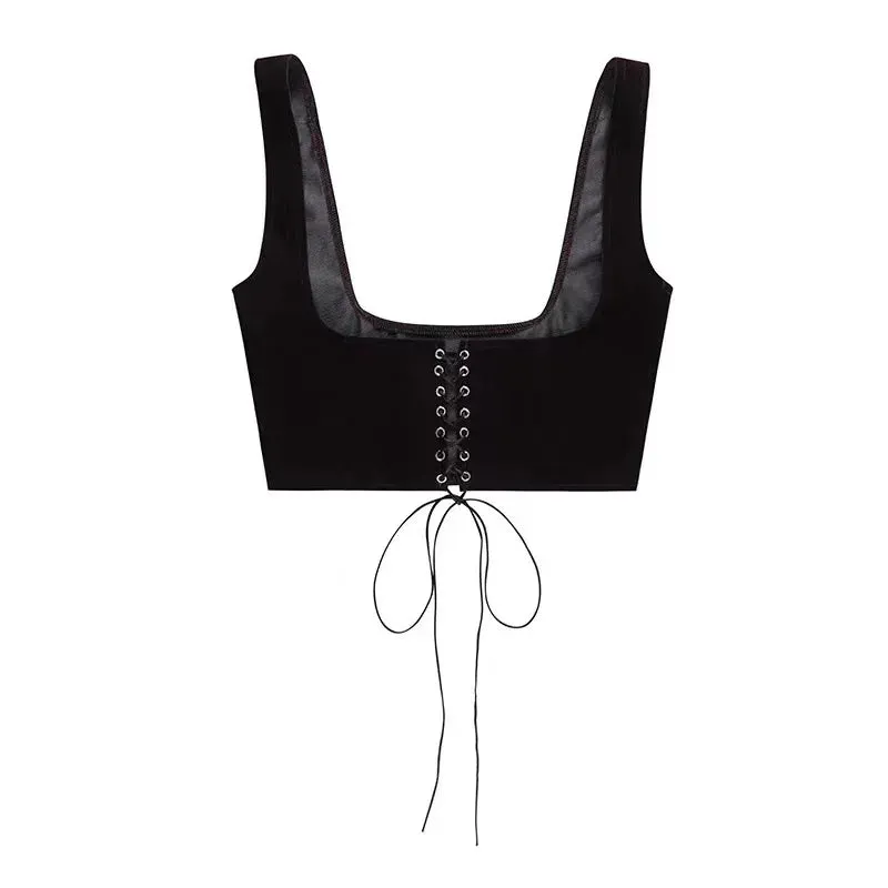 Women Bustier Corset Underbust Lace-Up Suspender Crop Tops Vest Europe And America Waist Bodyshaper Lace Suspender Crop Top New