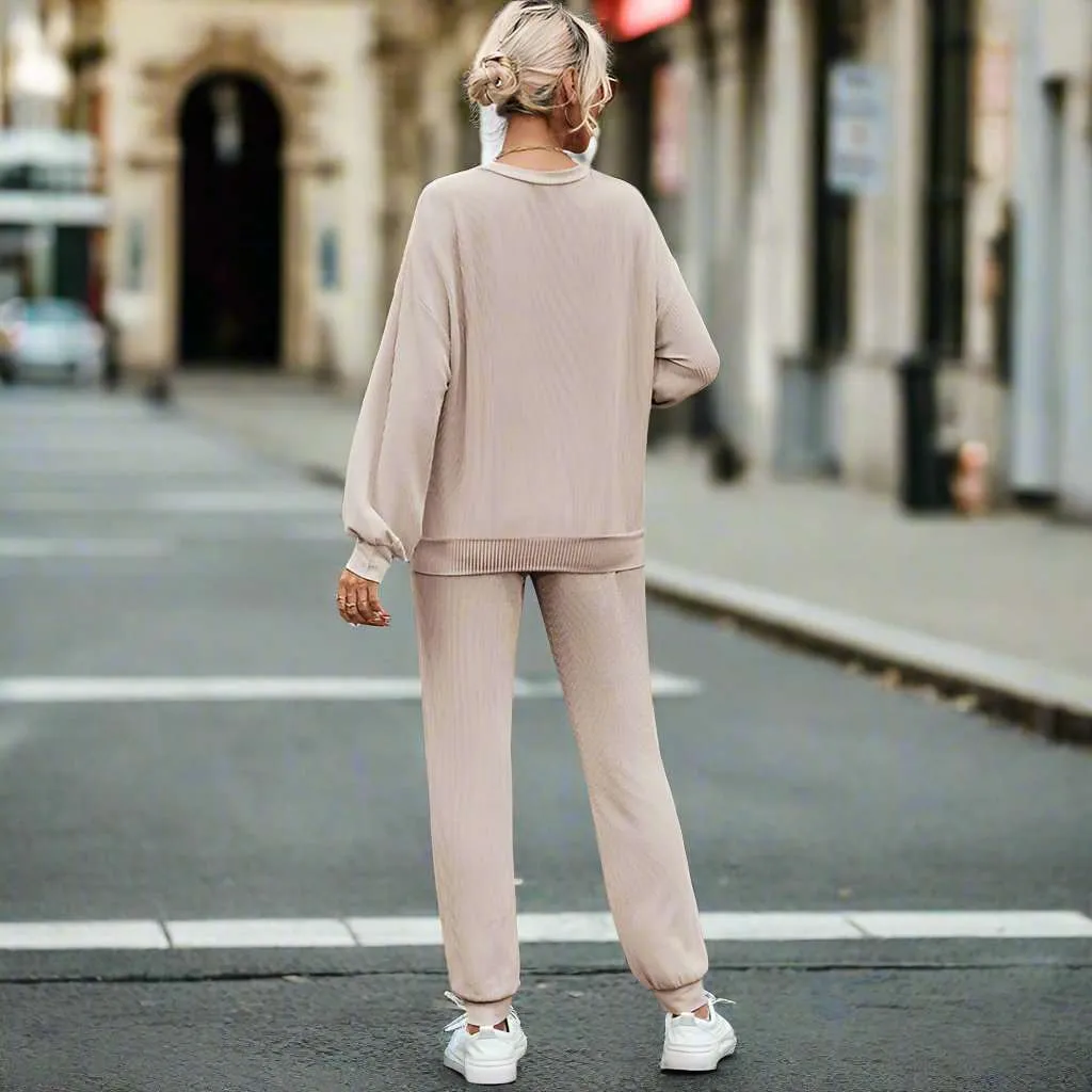 Women's Casual Long Sleeved Sweatshirt and Pants Loungewear Set