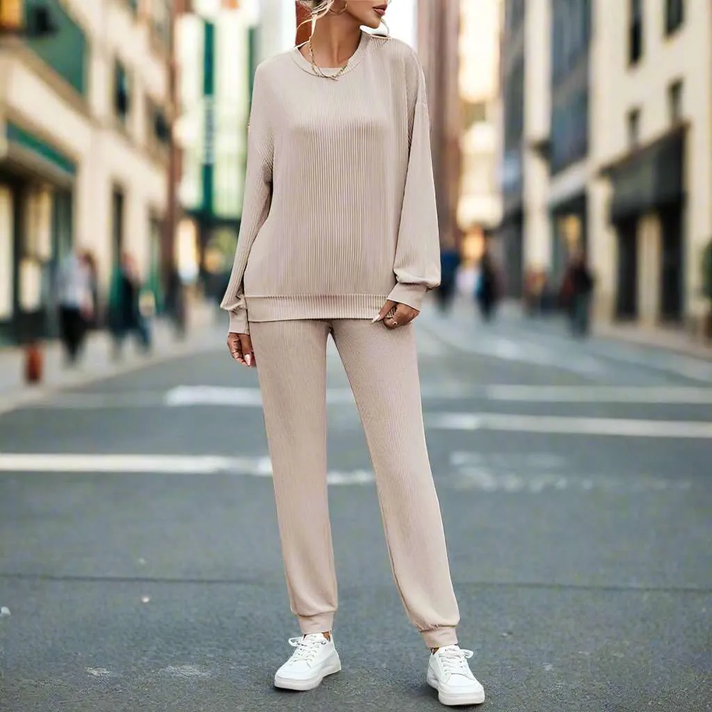 Women's Casual Long Sleeved Sweatshirt and Pants Loungewear Set