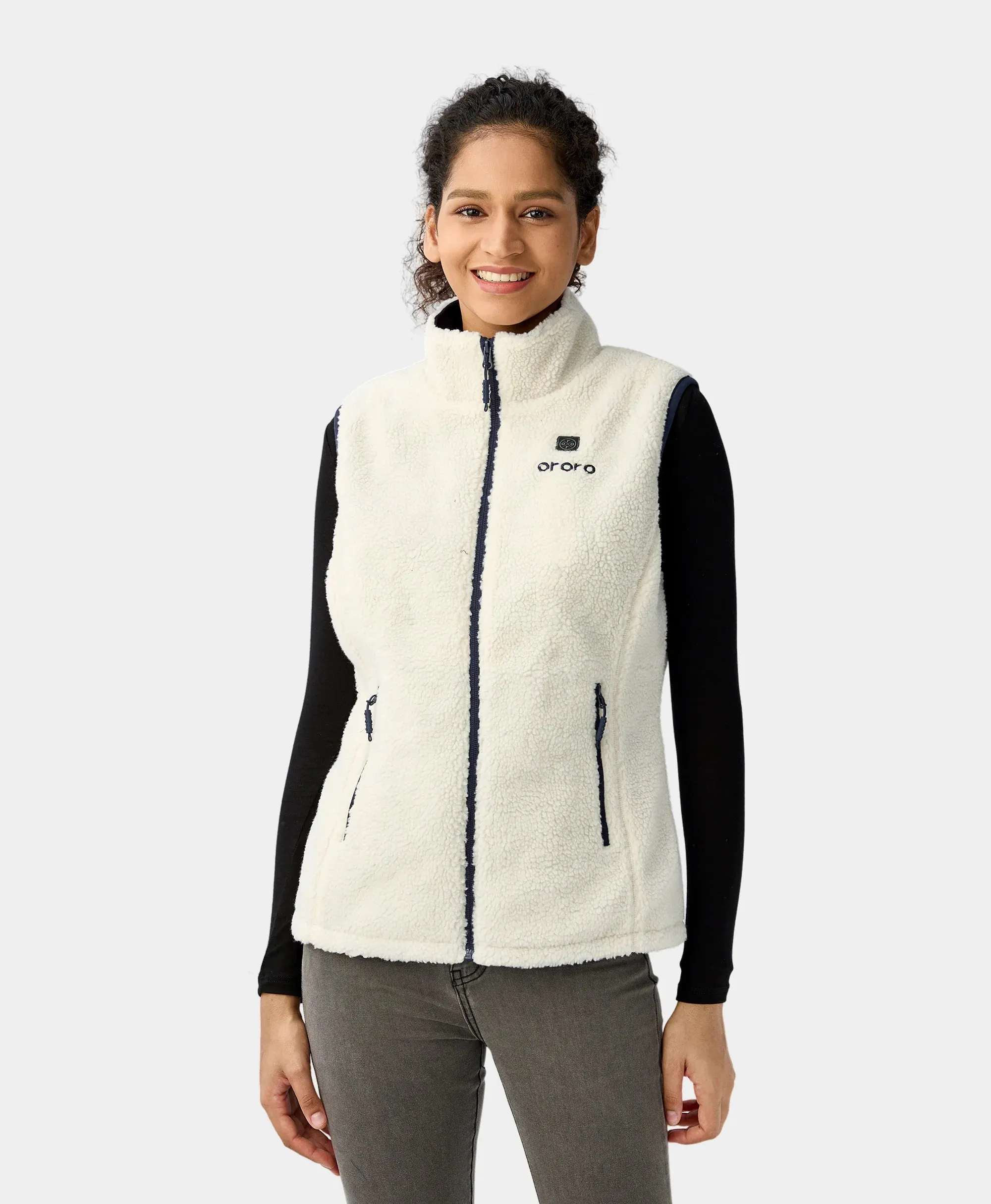 Women's Heated Recycled Fleece Vest - Grey / White