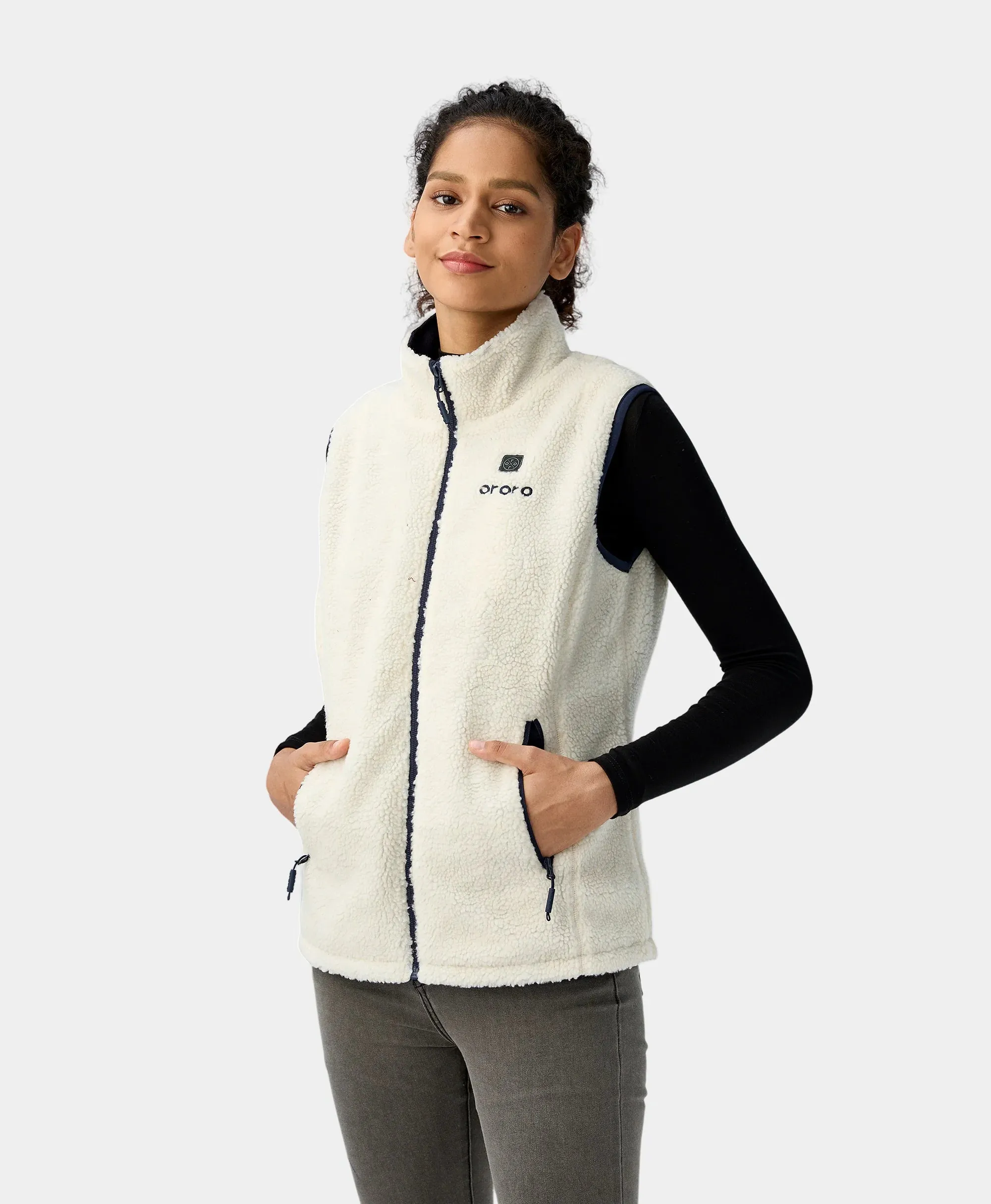 Women's Heated Recycled Fleece Vest - Grey / White