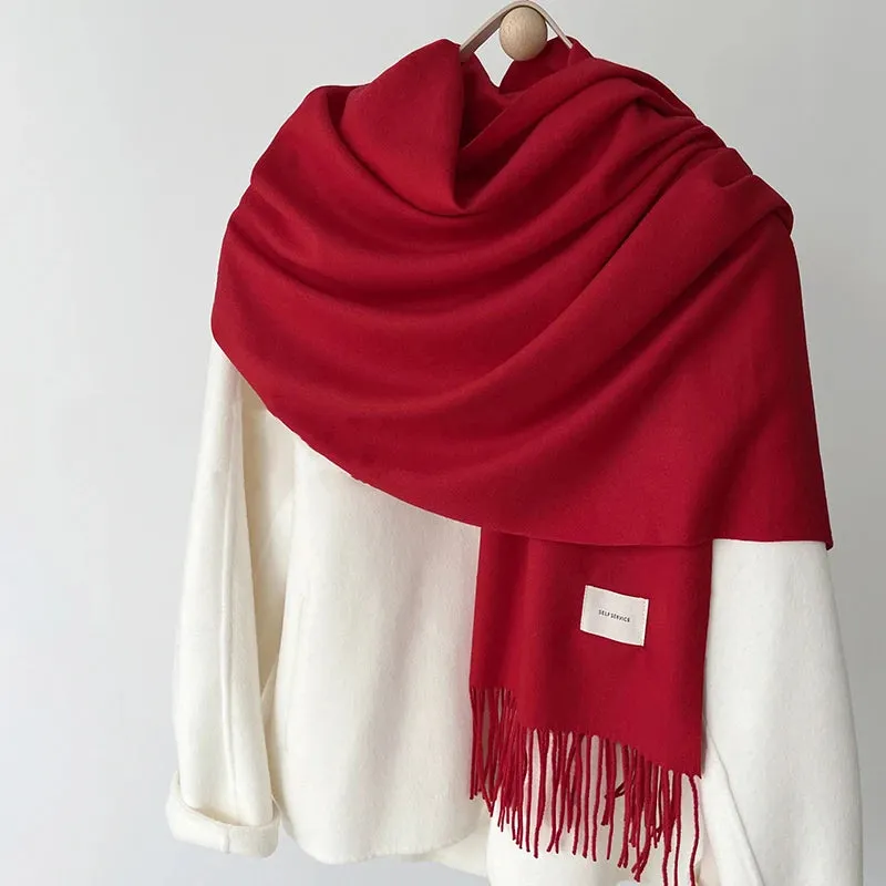 Women’s Winter Scarf - Solid Color Imitation Cashmere Shawl, Warm Neckchief, Korean Style