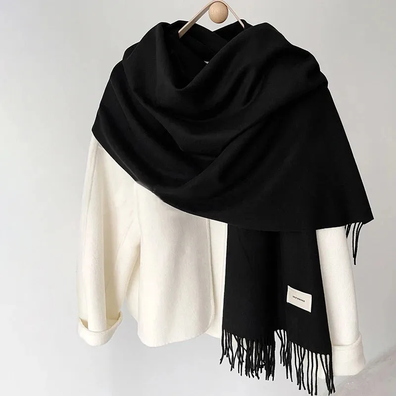 Women’s Winter Scarf - Solid Color Imitation Cashmere Shawl, Warm Neckchief, Korean Style