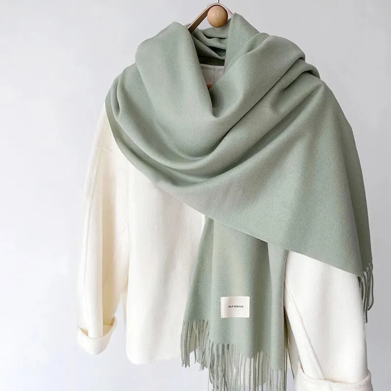 Women’s Winter Scarf - Solid Color Imitation Cashmere Shawl, Warm Neckchief, Korean Style