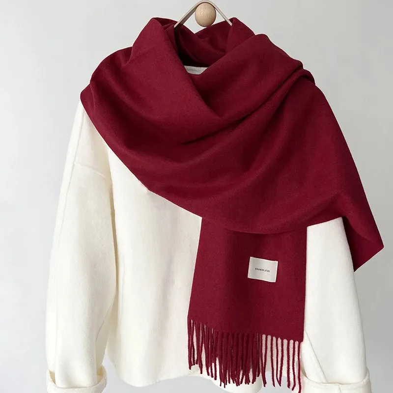 Women’s Winter Scarf - Solid Color Imitation Cashmere Shawl, Warm Neckchief, Korean Style