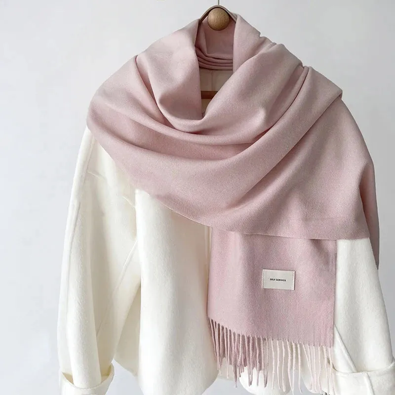 Women’s Winter Scarf - Solid Color Imitation Cashmere Shawl, Warm Neckchief, Korean Style