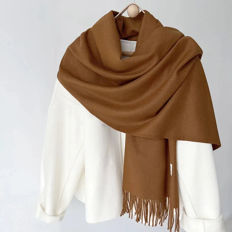 Women’s Winter Scarf - Solid Color Imitation Cashmere Shawl, Warm Neckchief, Korean Style