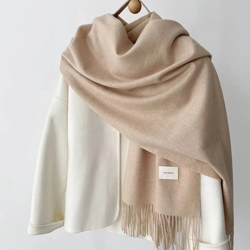 Women’s Winter Scarf - Solid Color Imitation Cashmere Shawl, Warm Neckchief, Korean Style