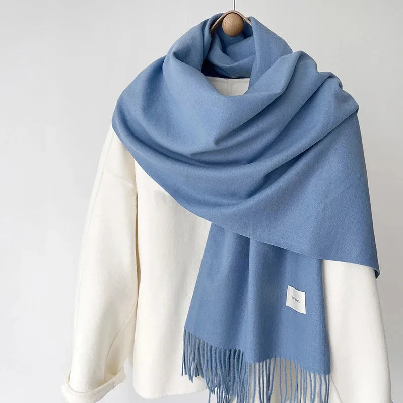 Women’s Winter Scarf - Solid Color Imitation Cashmere Shawl, Warm Neckchief, Korean Style