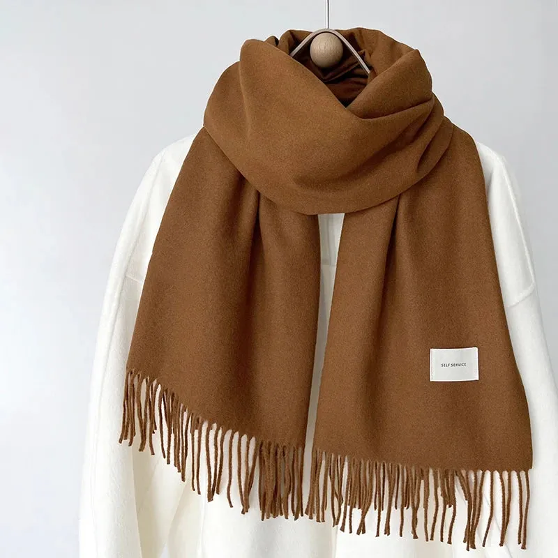 Women’s Winter Scarf - Solid Color Imitation Cashmere Shawl, Warm Neckchief, Korean Style