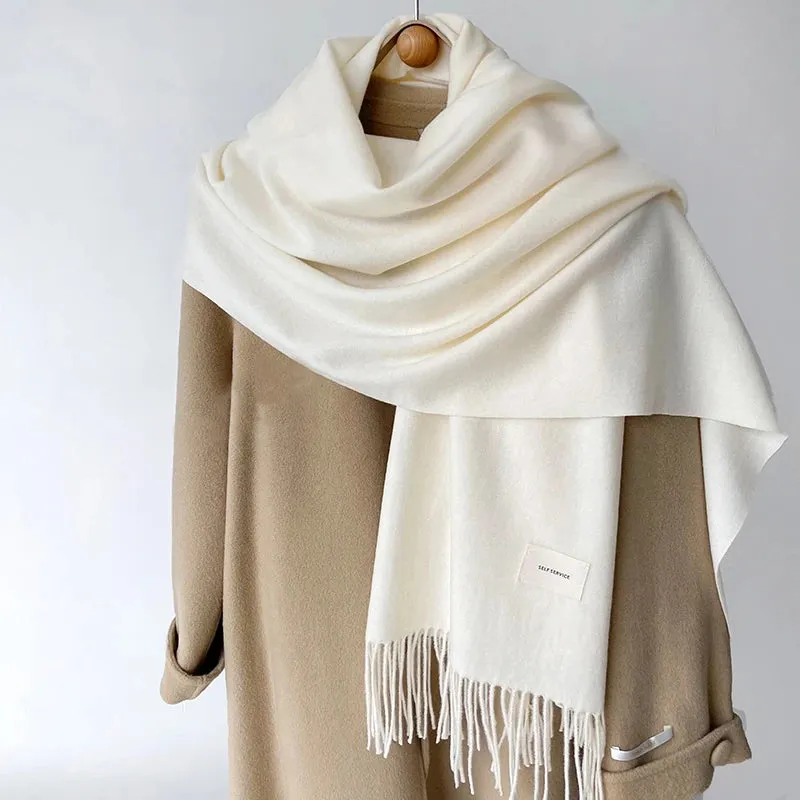 Women’s Winter Scarf - Solid Color Imitation Cashmere Shawl, Warm Neckchief, Korean Style