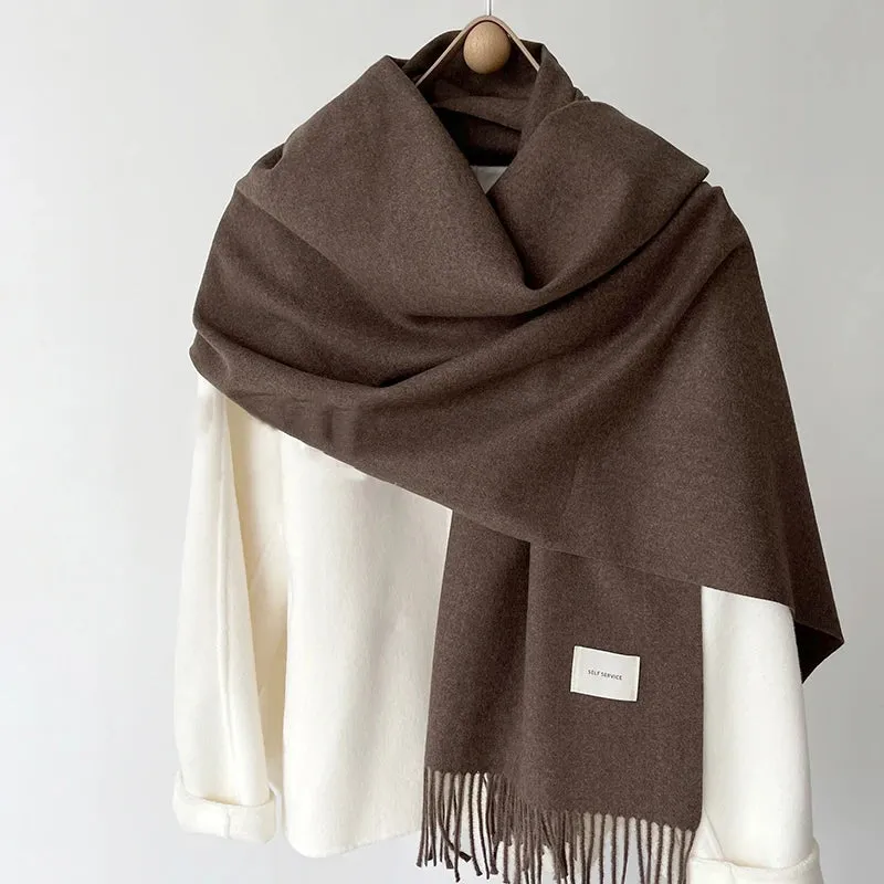 Women’s Winter Scarf - Solid Color Imitation Cashmere Shawl, Warm Neckchief, Korean Style